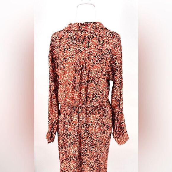 Anthropologie Red-Orange and Black Long Sleeve Maxi Faux Wrap Dress EUC Sz M - Picture 11 of 13